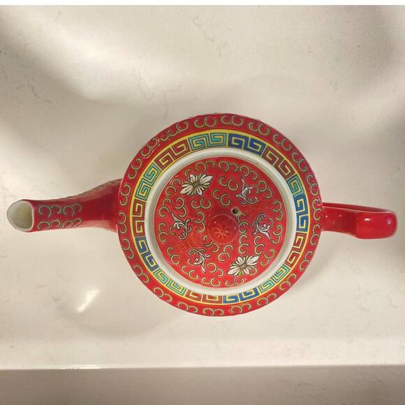 VTG Chinese Rose Mun Shou Rose Longevity Chinoiserie Hand Painted Tea Set 7pcs - Picture 11 of 15